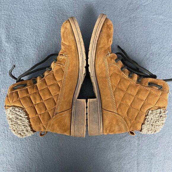 Steve Madden Girls US 3 Brown Leather Faux Shearling Collar Lace Up Snow Boots - Picture 9 of 13